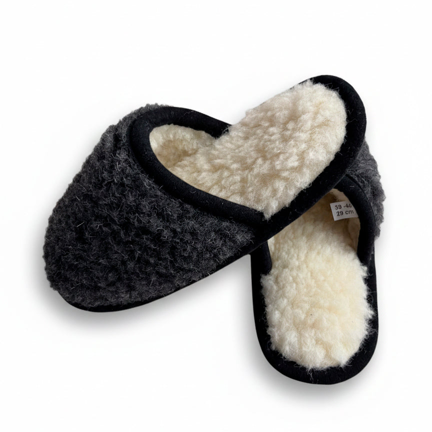 Merino Wool Home Slippers, Flip Flops, Grey