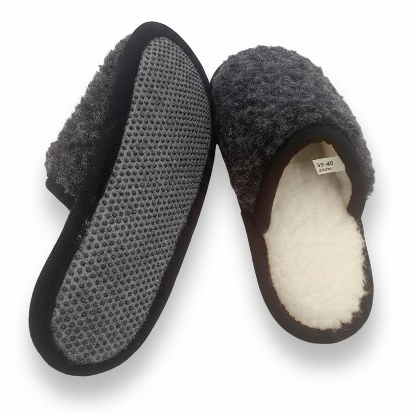 Merino Wool Home Slippers, Flip Flops, Grey